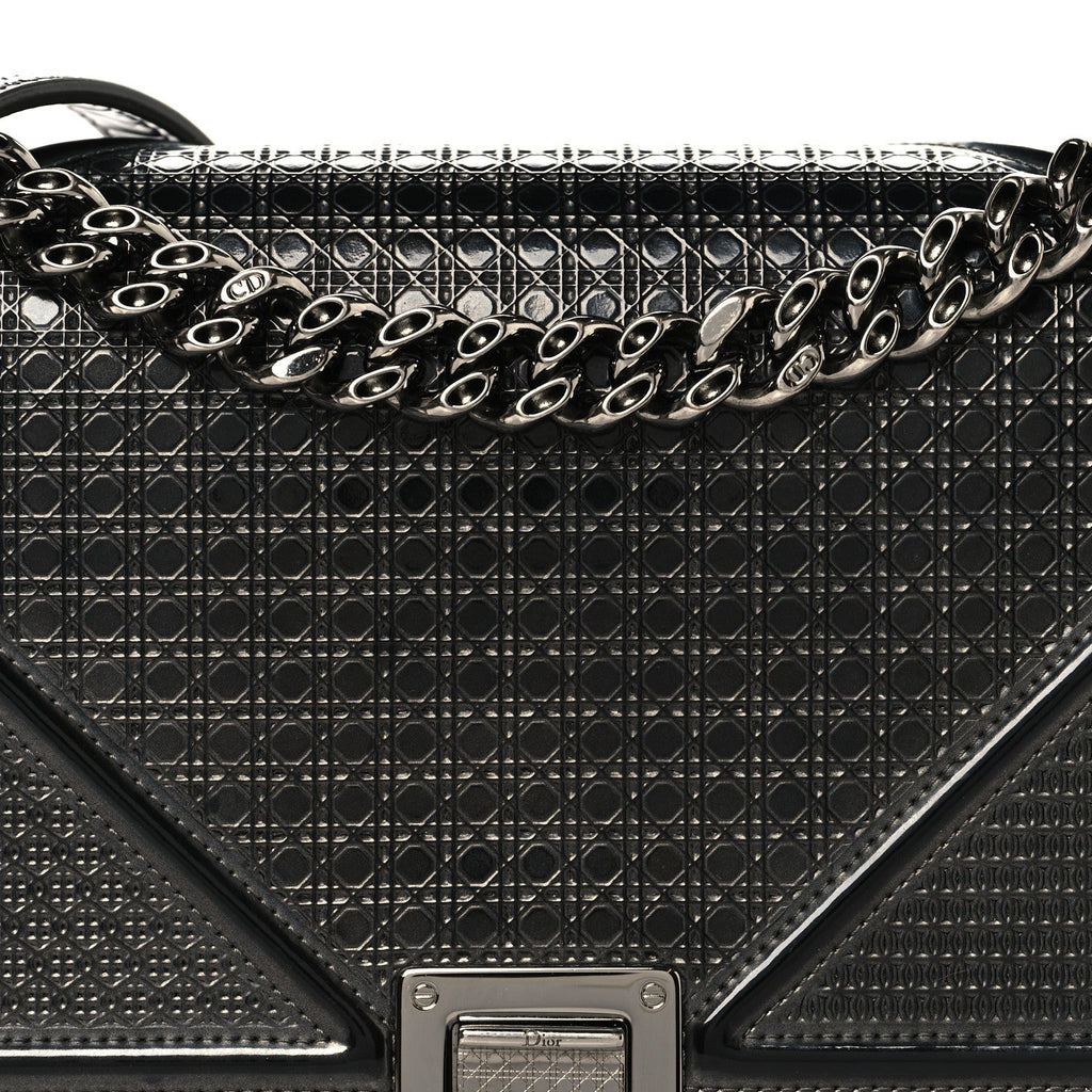 Christian Dior Metallic Patent Micro-Cannage Medium Diorama Flap Bag Onyx Black