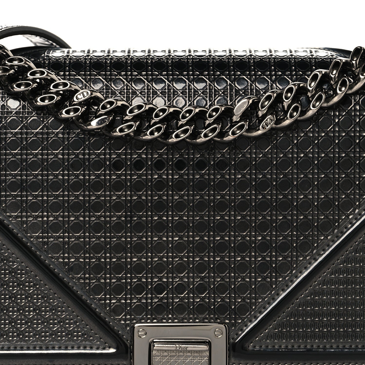 Christian Dior Metallic Patent Micro-Cannage Medium Diorama Flap Bag Onyx Black