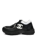 Mesh Suede Grained Calfskin Womens CC Sneakers 36 Black White