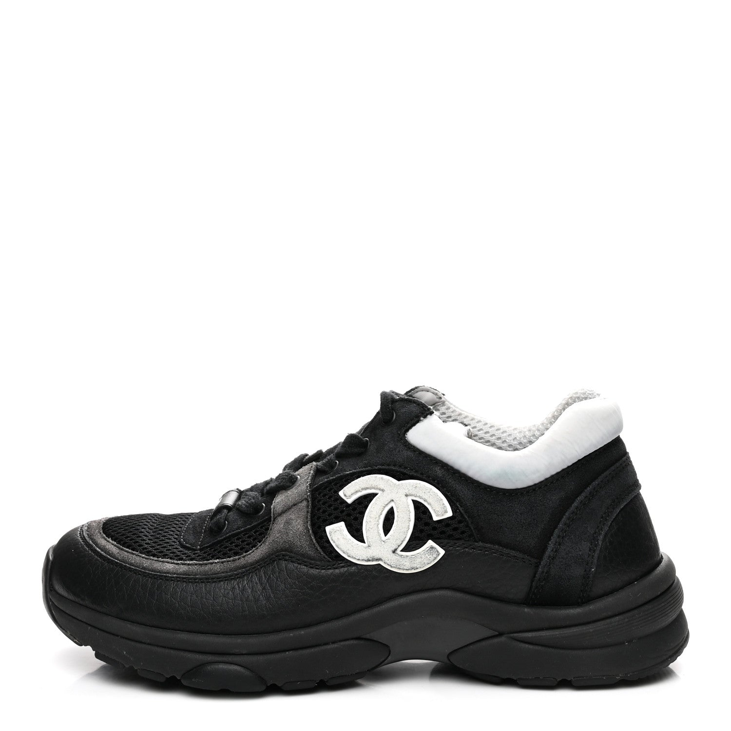 Mesh Suede Grained Calfskin Womens CC Sneakers 36 Black White