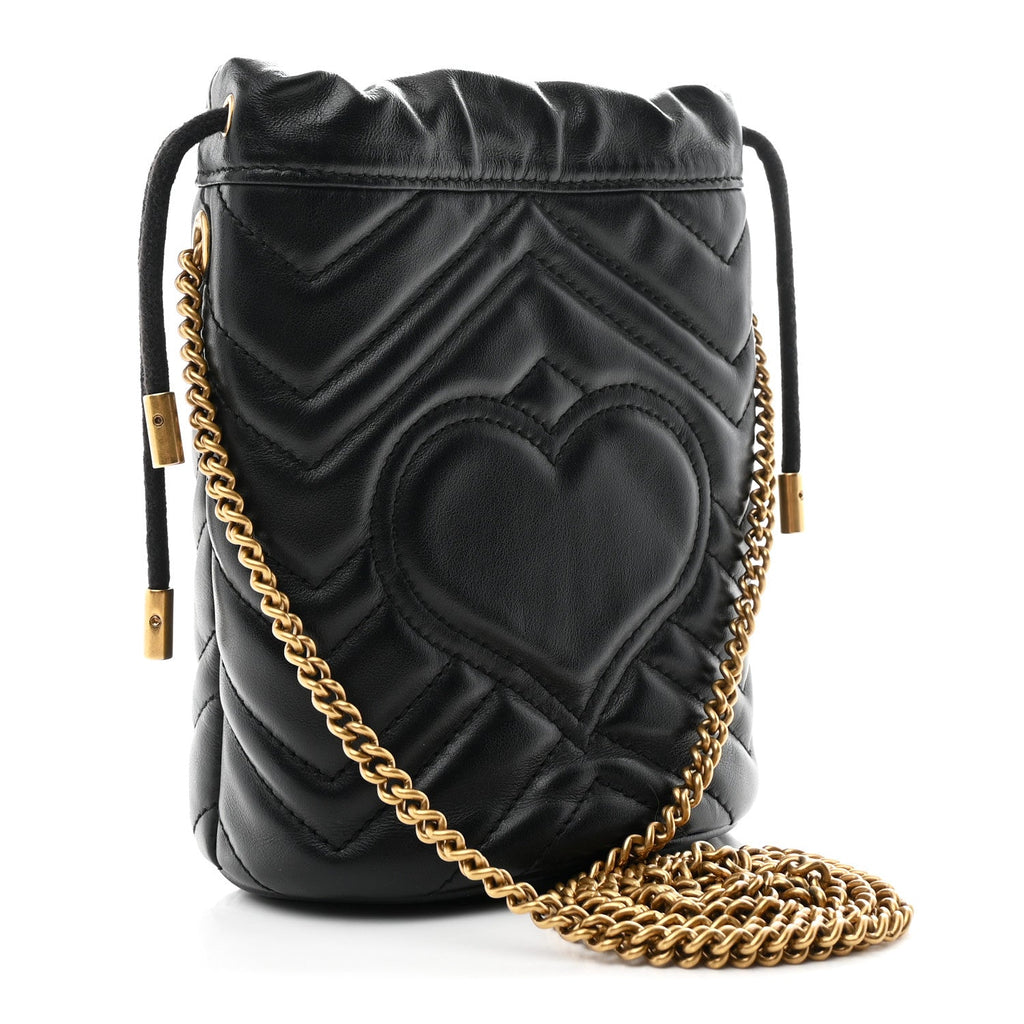 Gucci Calfskin Matelasse Mini GG Marmont 2.0 Bucket Bag Black
