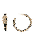 Metal Lambskin Quilted CC Turnlock Chain Hoop Earrings Gold Black