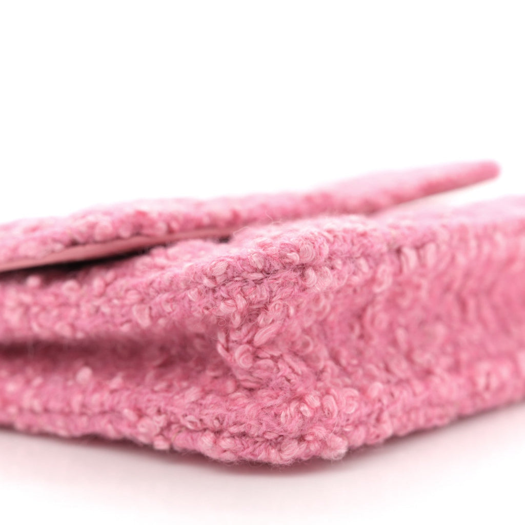 Chanel Tweed Quilted Flap Chain Waist Bag Pink