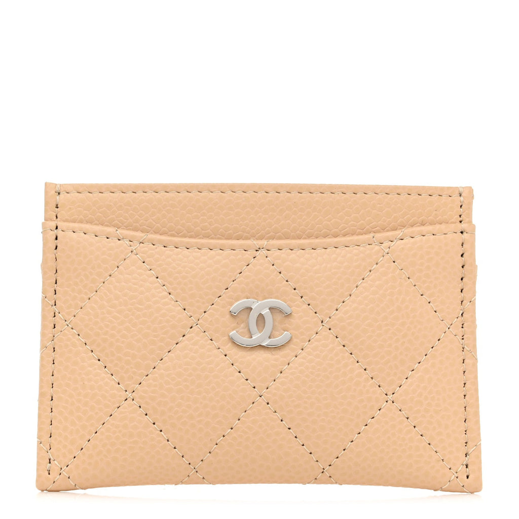 Caviar Quilted Card Holder Beige