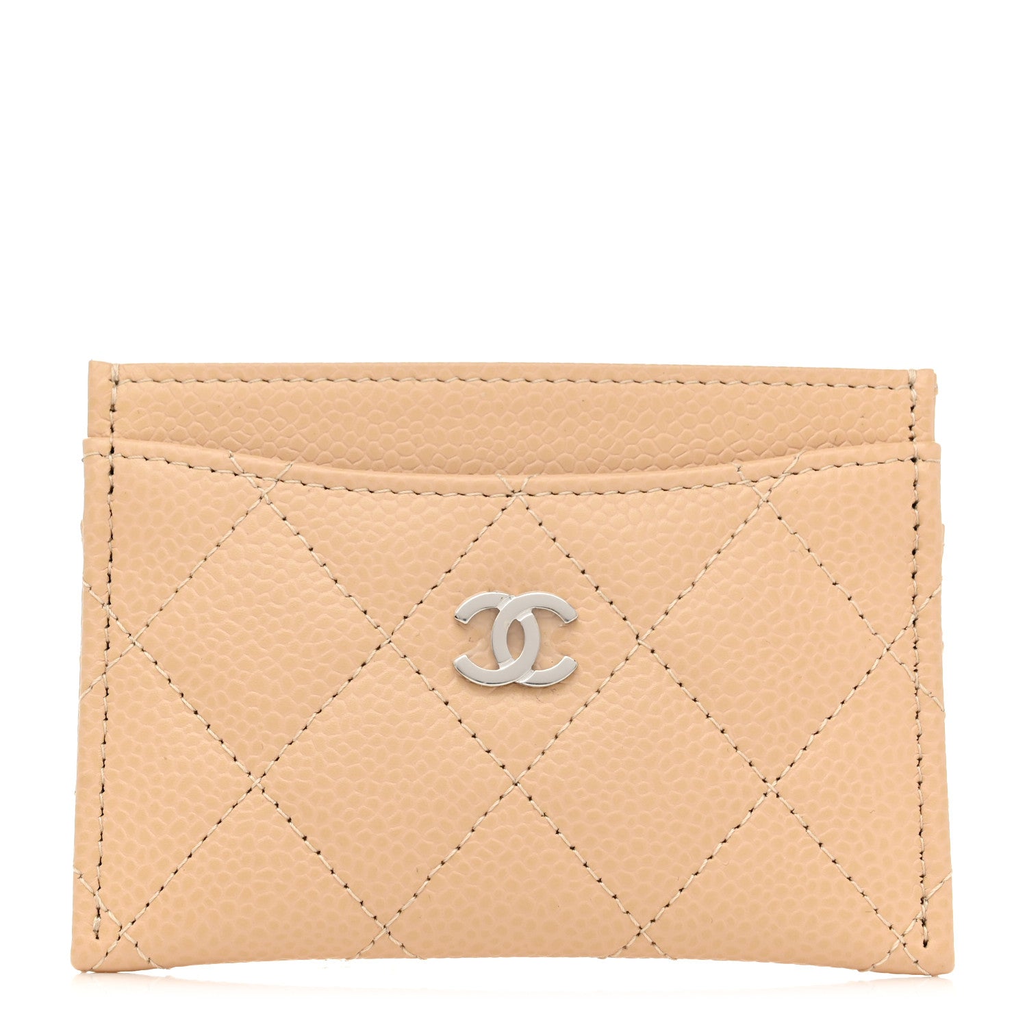 Caviar Quilted Card Holder Beige