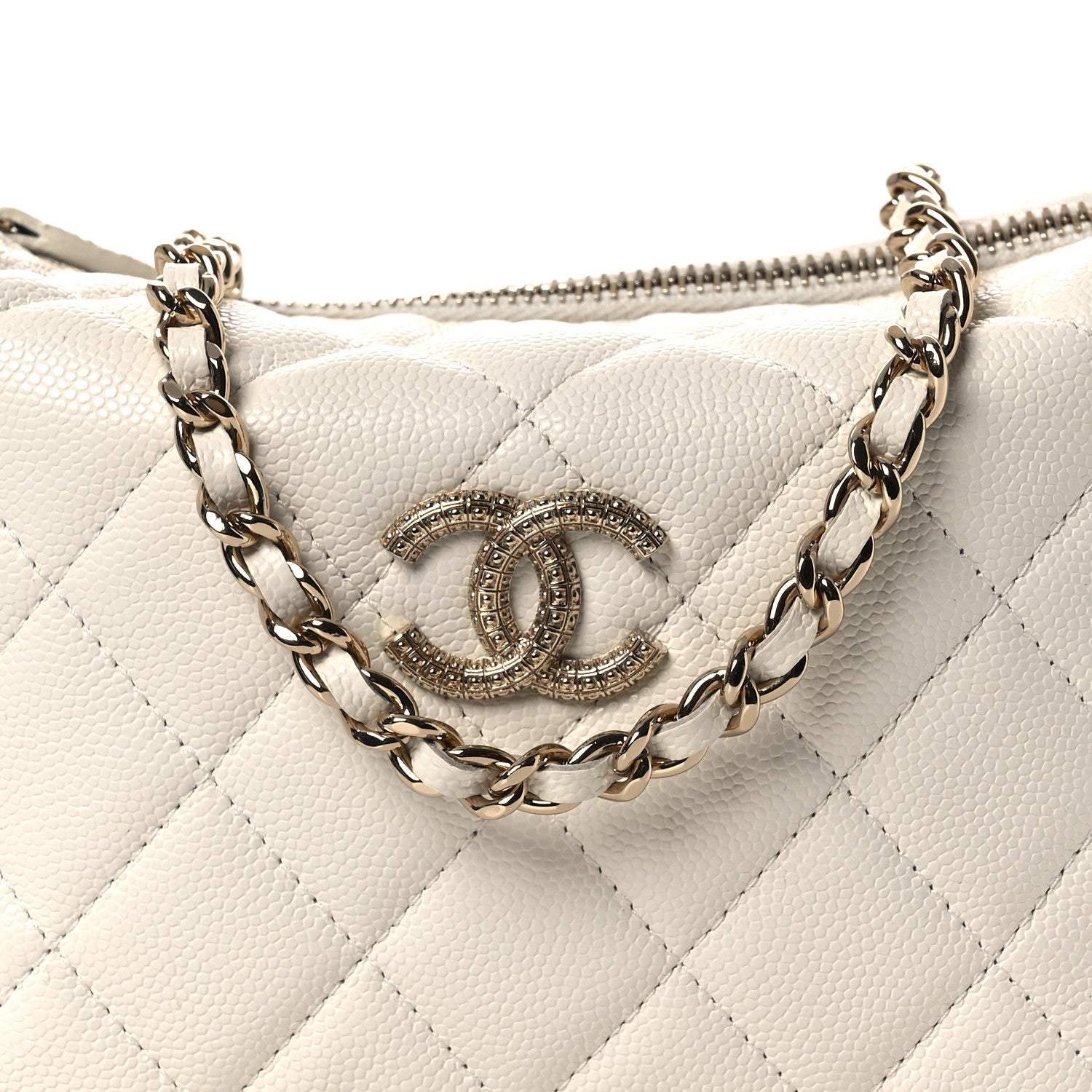 Chanel Caviar Quilted Hobo Clutch With Chain White