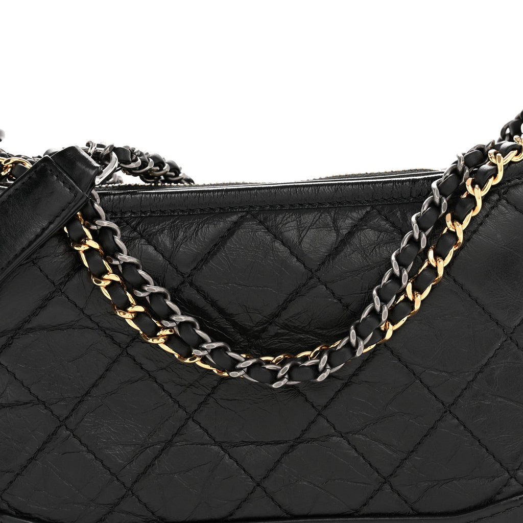 Chanel Aged Calfskin Quilted Small Gabrielle Hobo Black