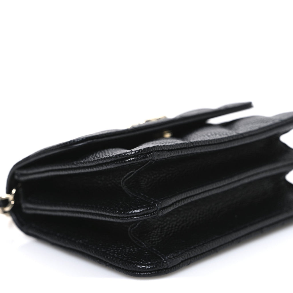 Chanel Caviar Quilted Mini Ribbon Wallet On Chain WOC Black