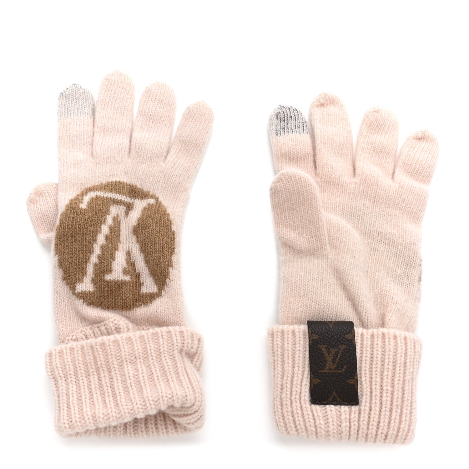 Louis Vuitton Wool Maille Knit Flight Mode LV Medallion Gloves Camel Rose