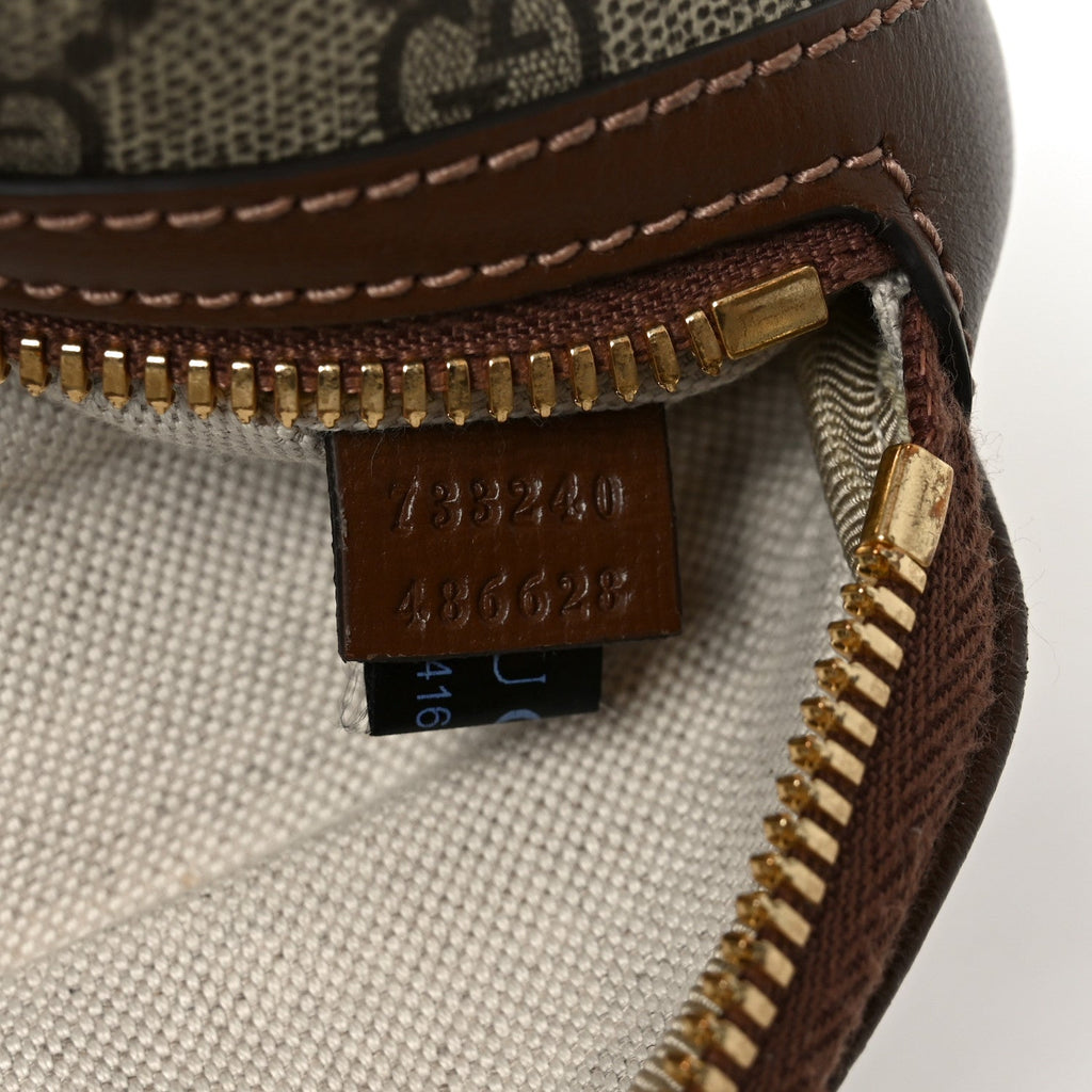 Gucci GG Supreme Monogram Textured Calfskin Retro Interlocking G Belt Bag Beige Ebony Brown Sugar