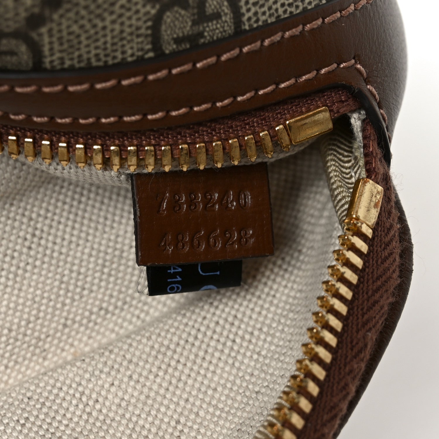 Gucci GG Supreme Monogram Textured Calfskin Retro Interlocking G Belt Bag Beige Ebony Brown Sugar