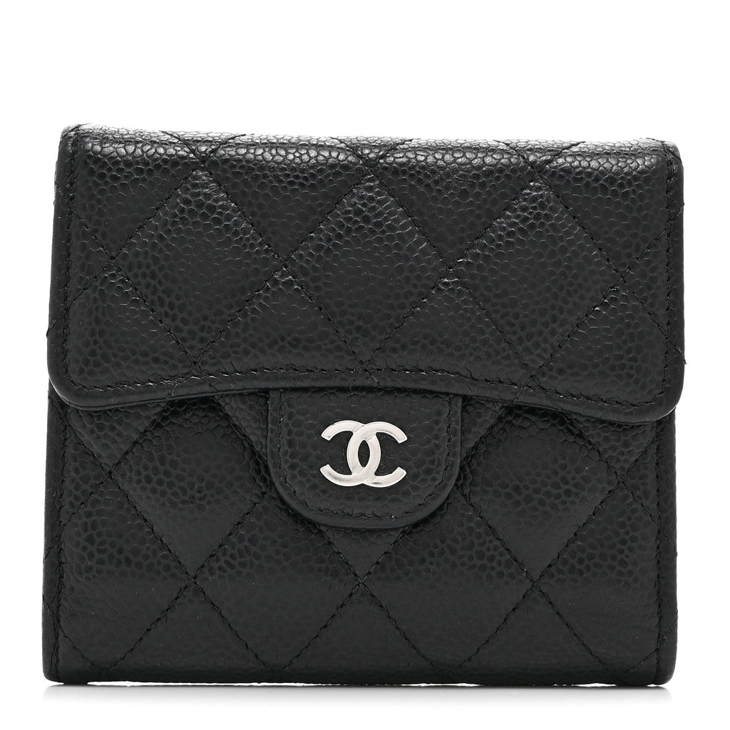 Caviar Quilted Compact Flap Wallet Black