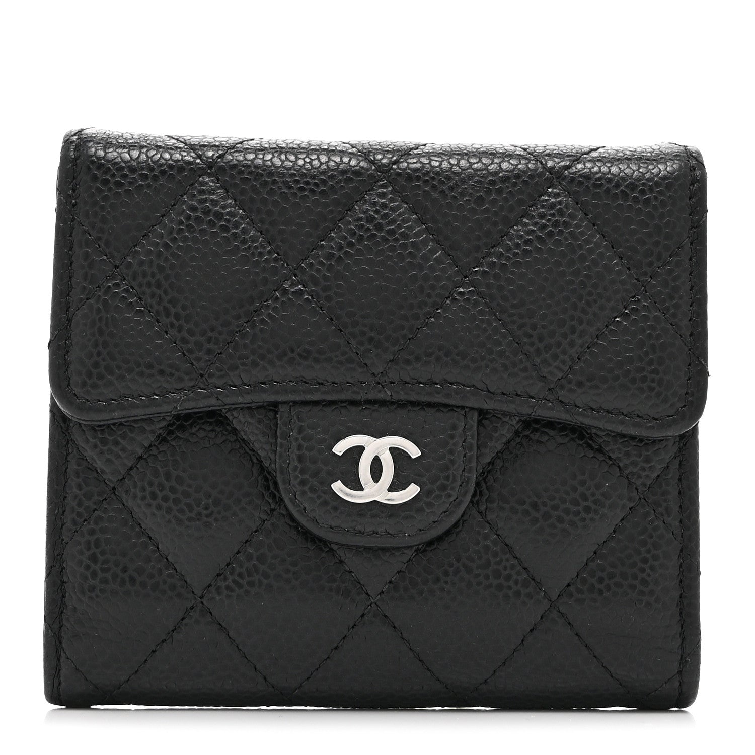Caviar Quilted Compact Flap Wallet Black