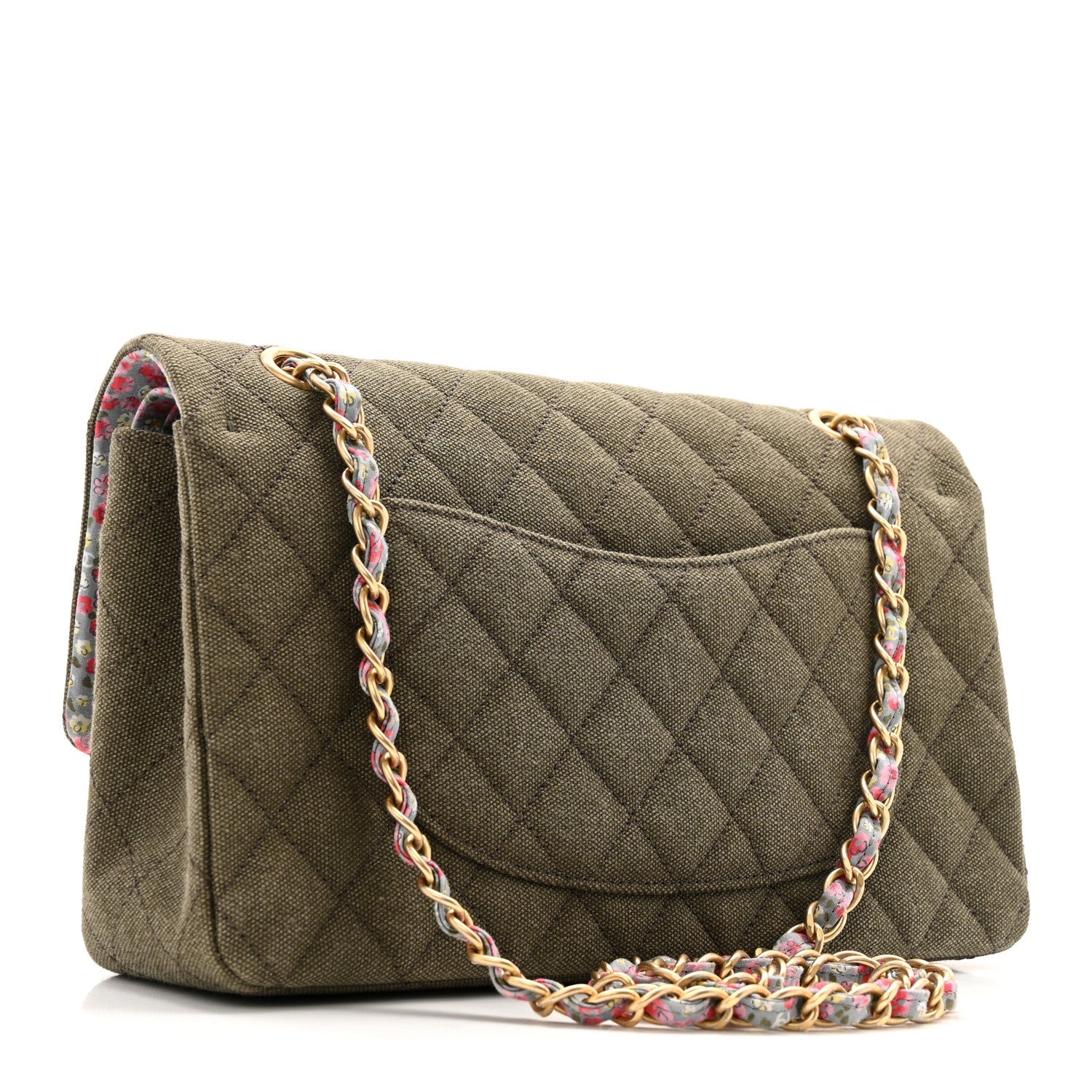 Chanel Canvas Quilted Coco Cuba Charms Medium Double Flap Khaki