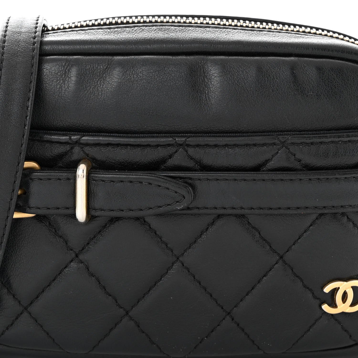 Chanel Lambskin Quilted Small Buckle Camera Case Bag Black