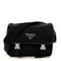Prada Re-Nylon Saffiano Pocket Double Snap Buckle Shoulder Bag Black