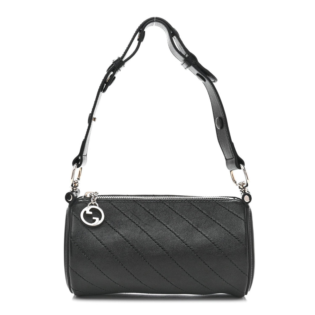 Gucci Sakai Be Green Calfskin Diagonal Stitched Mini Blondie Barrel Shoulder Bag Black