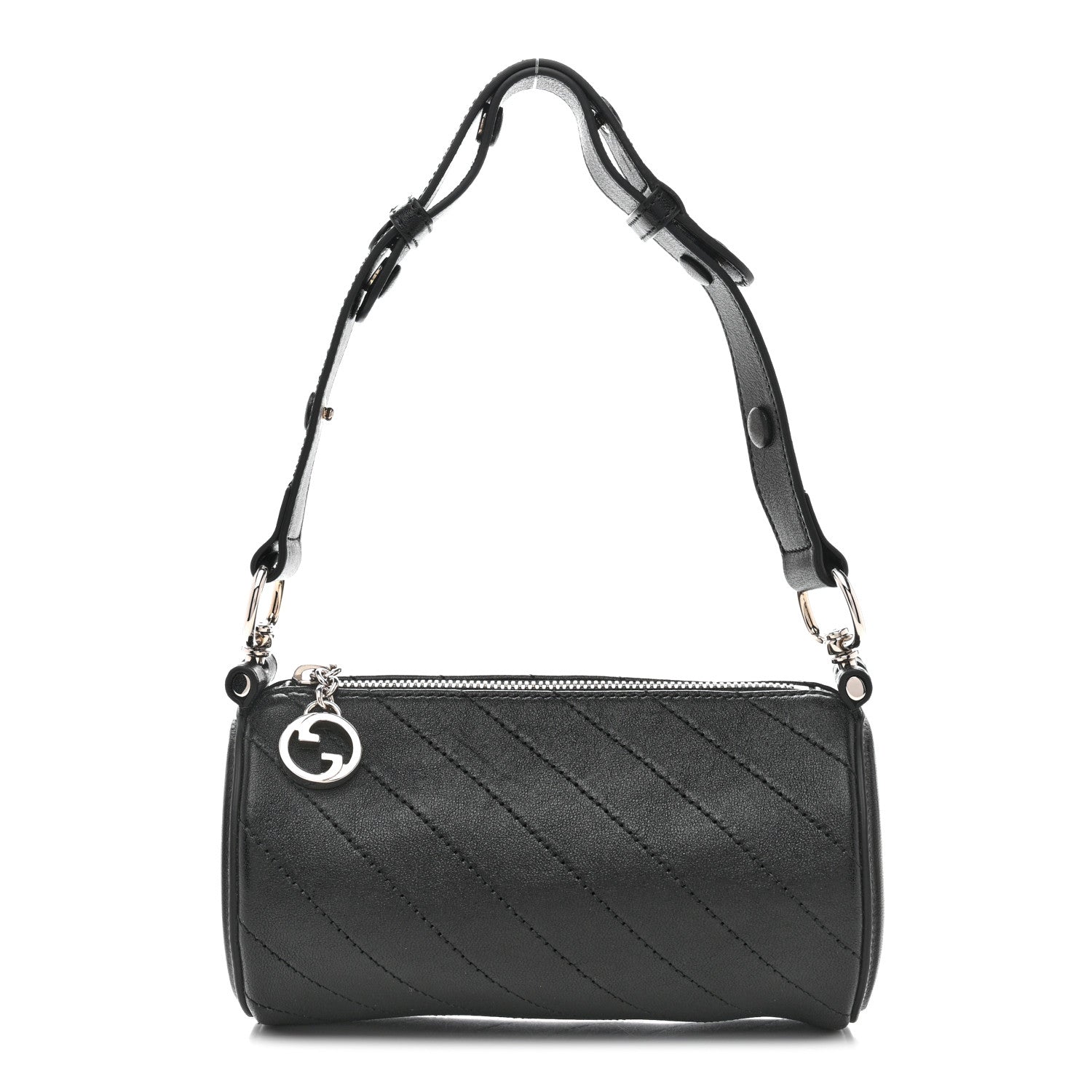 Gucci Sakai Be Green Calfskin Diagonal Stitched Mini Blondie Barrel Shoulder Bag Black