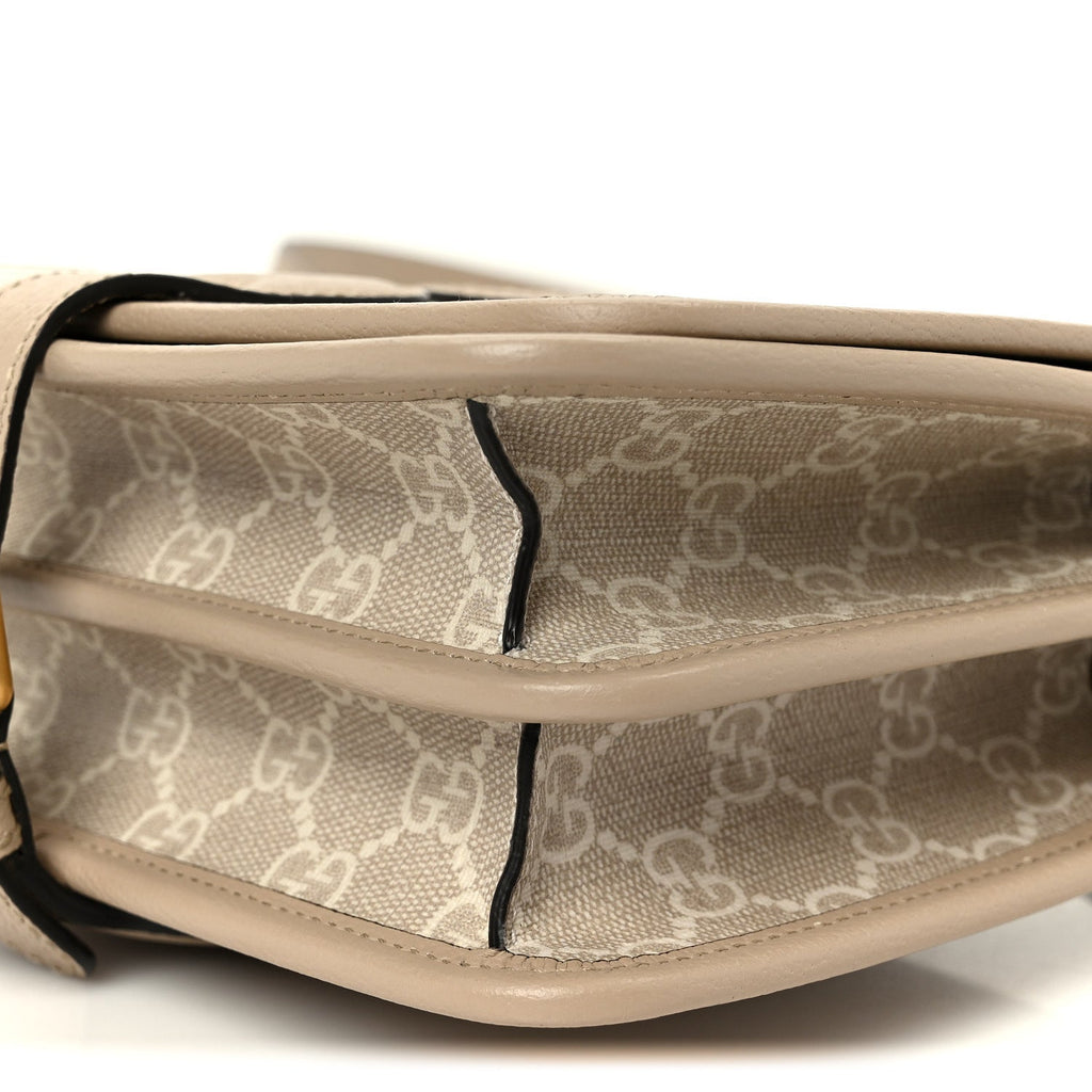 Gucci GG Supreme Monogram Textured Dollar Calfskin Mini Retro Interlocking G Flap Shoulder Bag Beige Mystic White Oatmeal