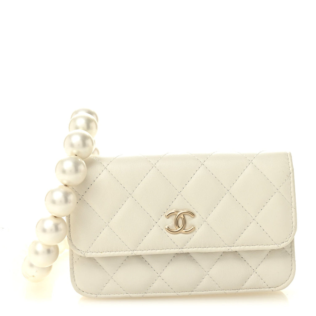Chanel Calfskin Quilted Mini Maxi Pearls Wallet On Chain WOC White