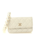 Chanel Calfskin Quilted Mini Maxi Pearls Wallet On Chain WOC White
