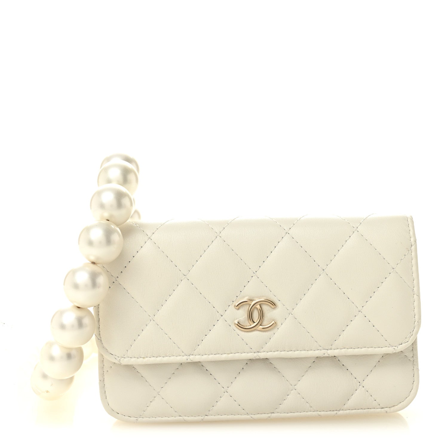 Chanel Calfskin Quilted Mini Maxi Pearls Wallet On Chain WOC White