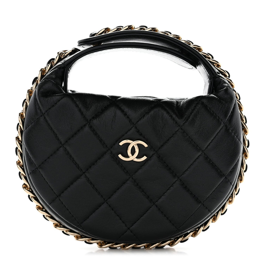 Chanel Lambskin Quilted Chain Around Pouch Black