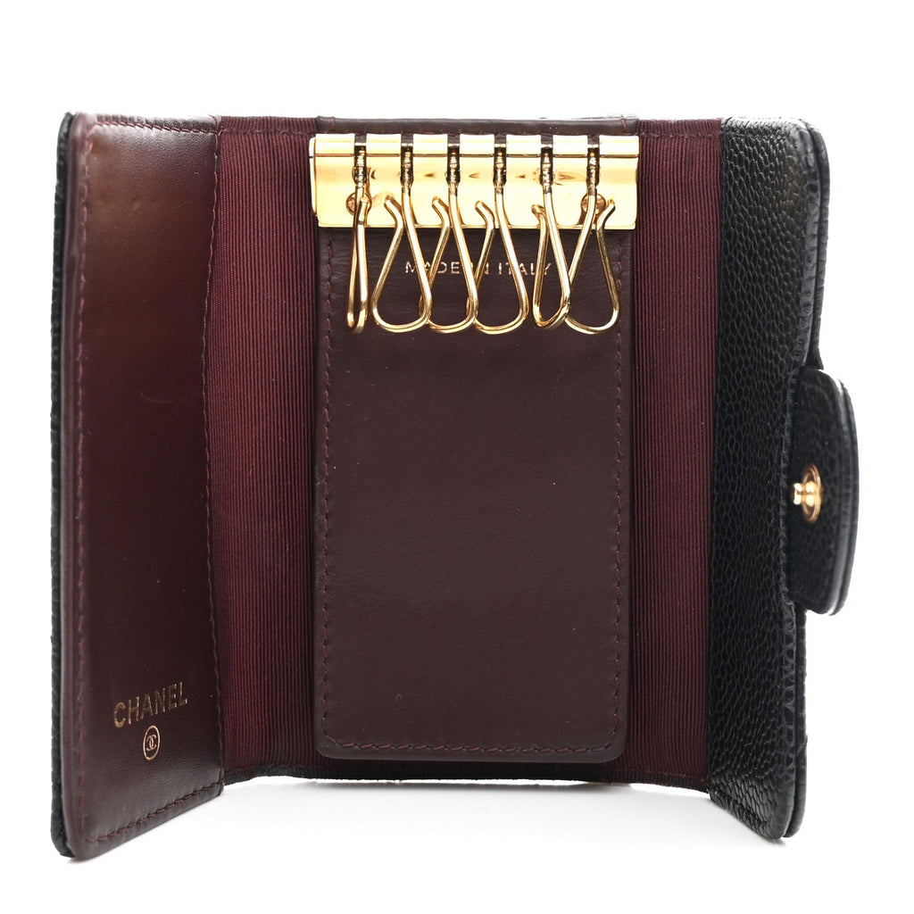Caviar Quilted 6 Key Holder Black