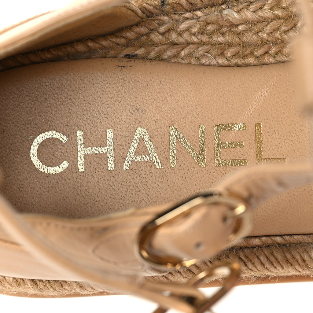 Lambskin Espadrille Sandals 37 Beige