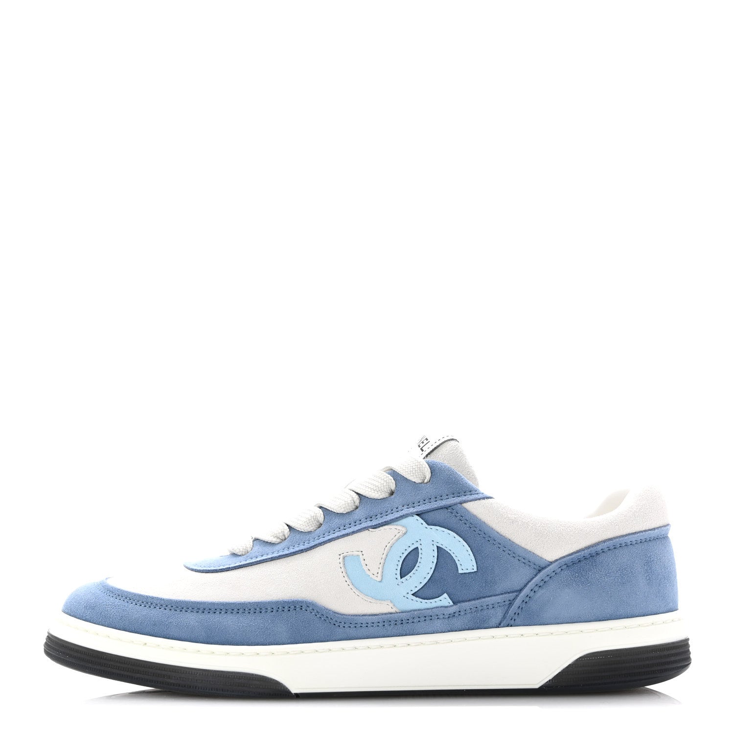 Chanel Suede Kidskin Womens CC Sneakers 39 White Blue
