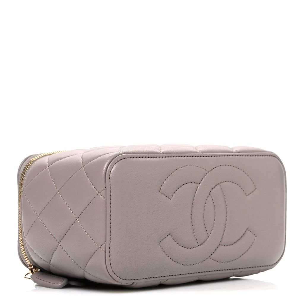 Chanel Lambskin Quilted Small Top Handle Vanity Case With Chain Dark Grey