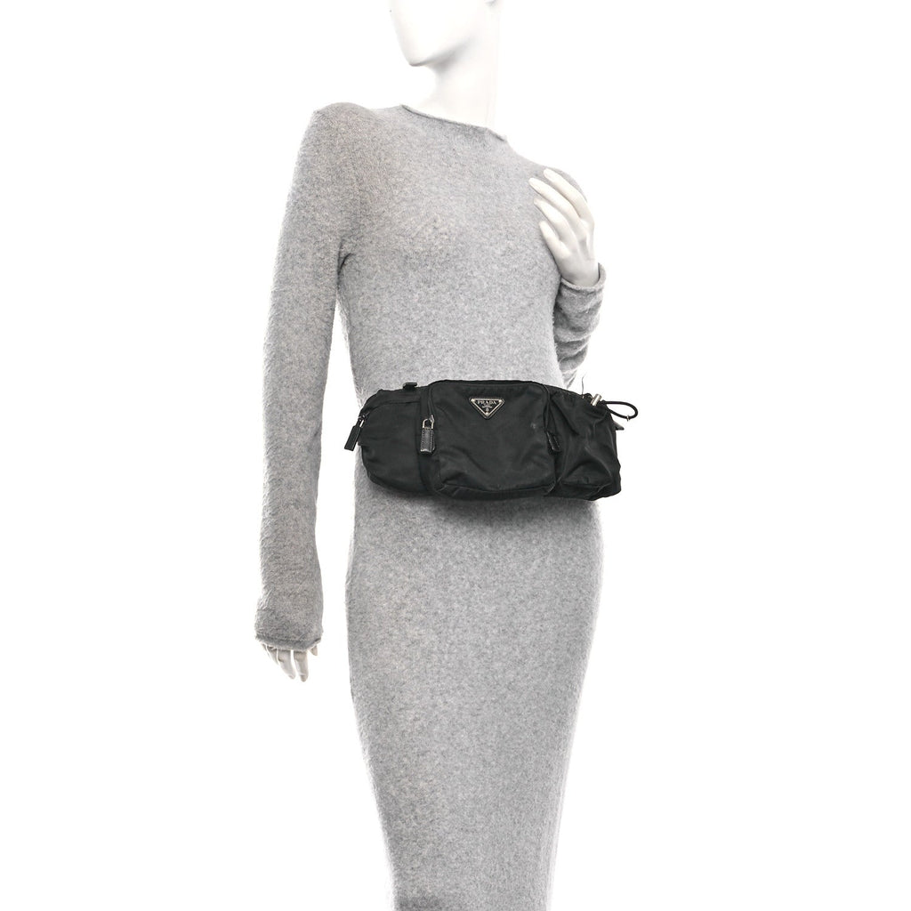 Prada Re-Nylon Saffiano Metal Triple Pocket Belt Bag Black