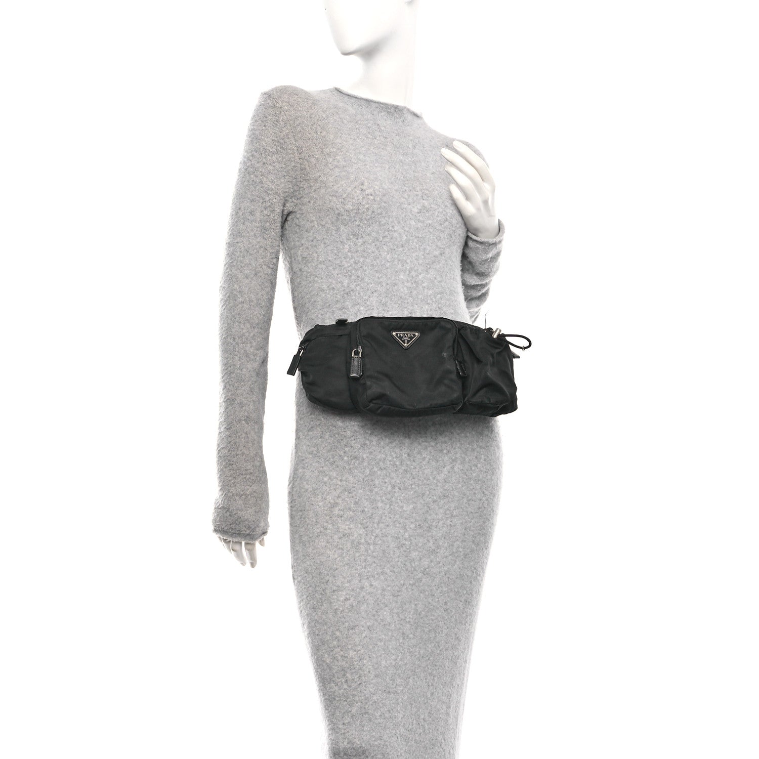 Prada Re-Nylon Saffiano Metal Triple Pocket Belt Bag Black