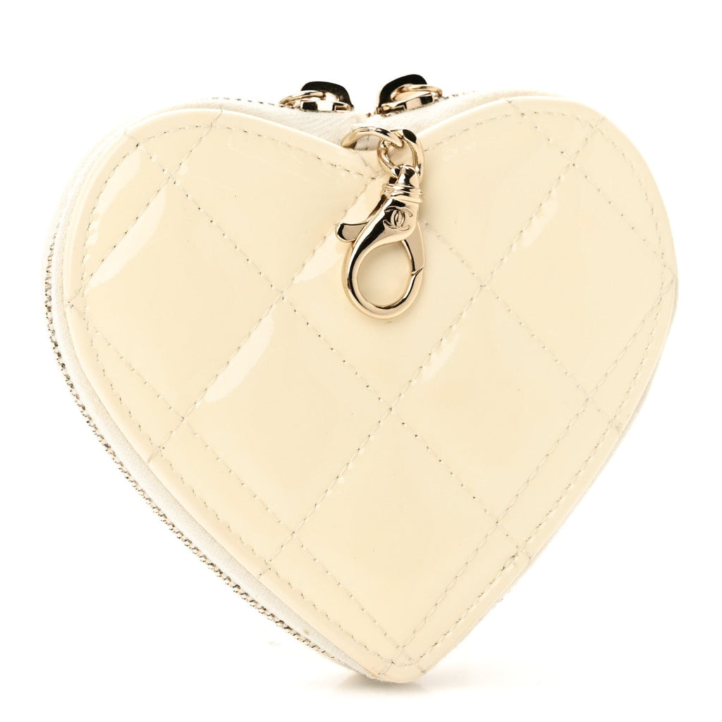 Chanel Patent Calfskin Resin Quilted CC Heart Clutch With Chain Black