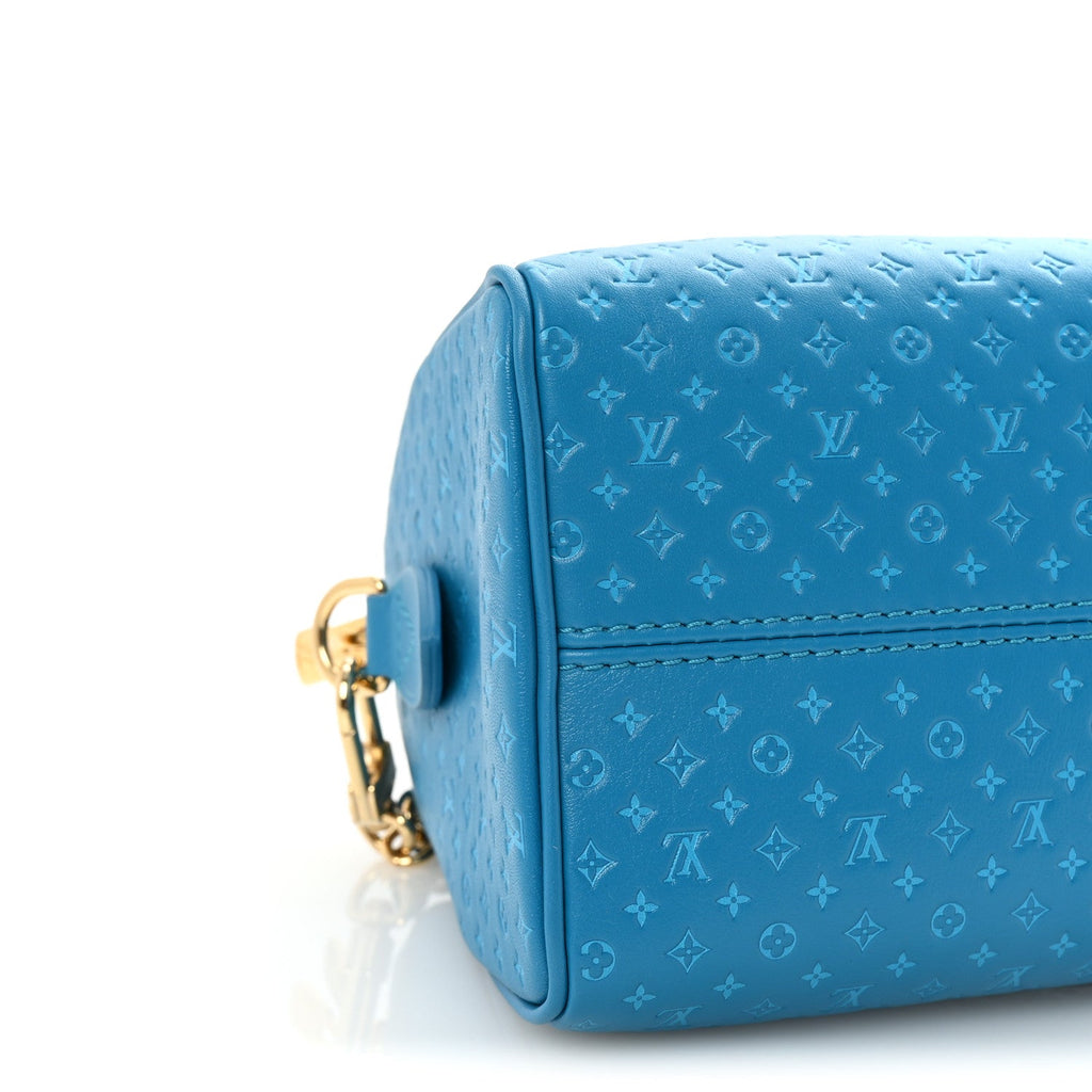 Louis Vuitton Calfskin Nanogram Embossed Speedy Bandouliere 20 Blue