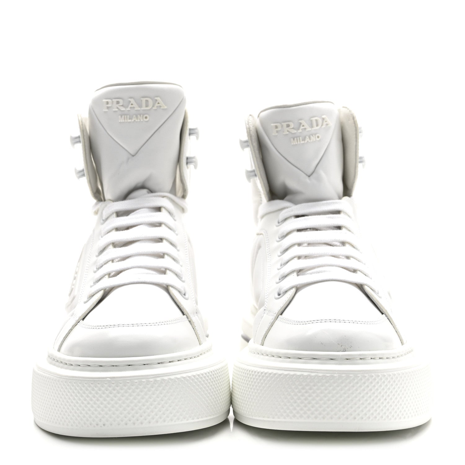 Prada Re-Nylon Gabardine Spazzolato Macro Quilted Triangle Logo High Top 45mm Sneakers 38.5 White