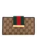 Gucci Monogram Calfskin Ladies Web Continental Wallet Beige Ebony Cocoa