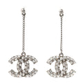 Baguette Crystal CC Drop Earrings Silver