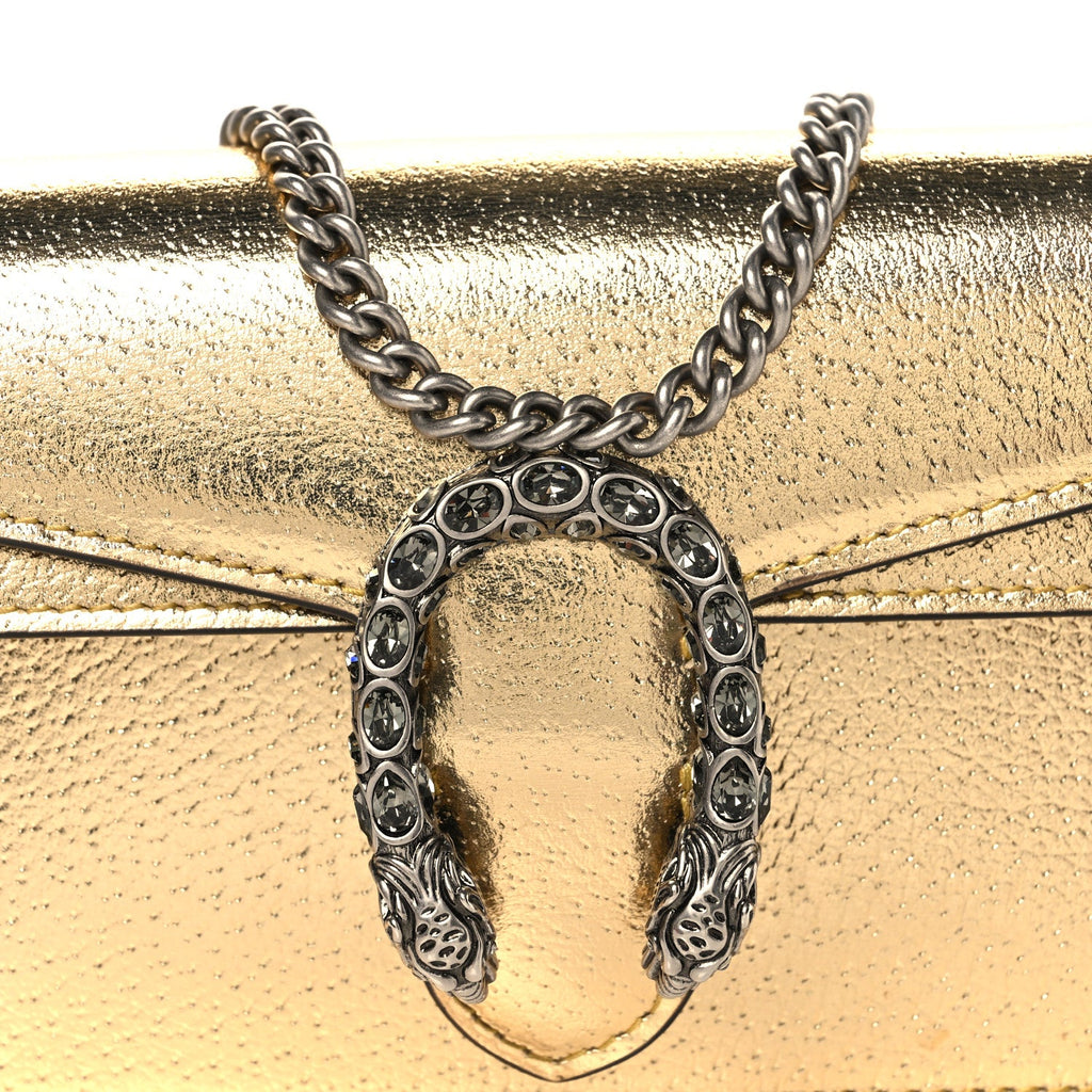 Gucci Metallic Calfskin Super Mini Dionysus Shoulder Bag Gold