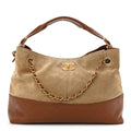 Chanel Suede Calfskin Shiny Lambskin Quilted Small Coco Base Shopping Bag Beige Camel