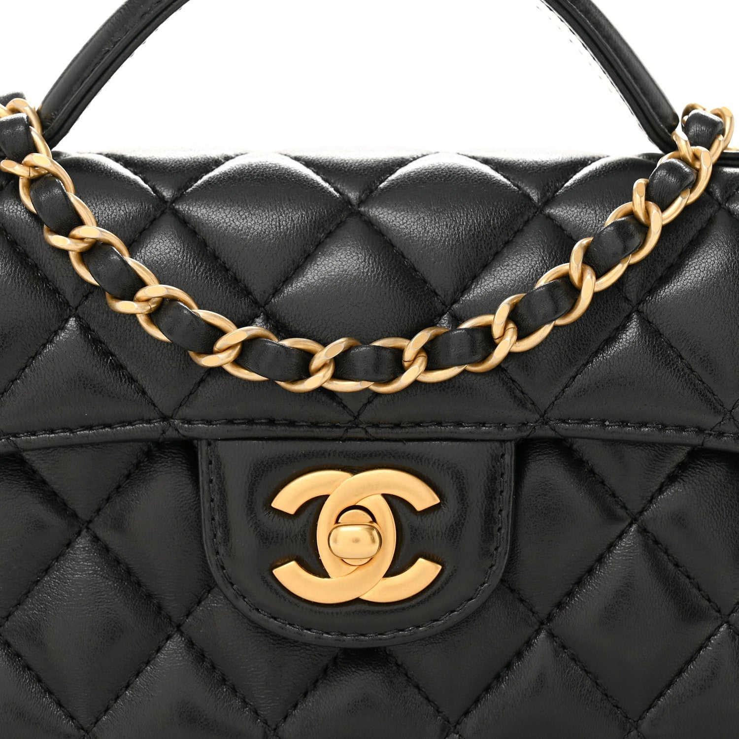 Chanel Lambskin Quilted Mini Flap Top Handle Bag Black