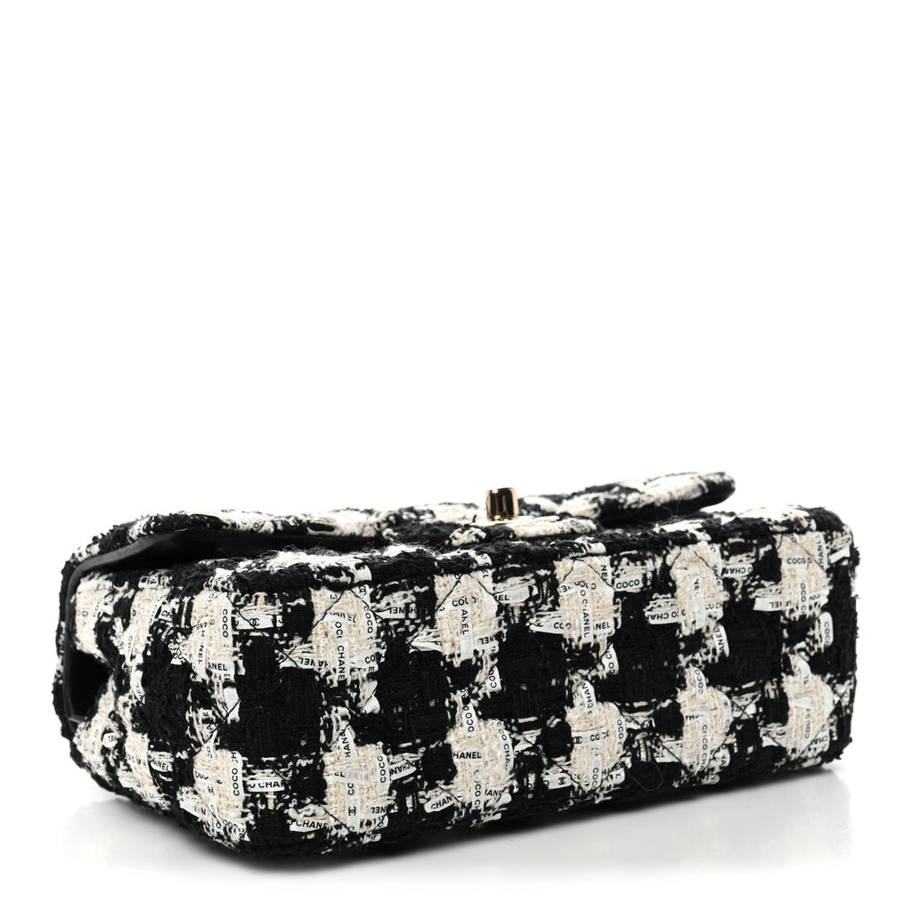 Chanel Tweed Quilted Mini Rectangular Flap Black Ecru White