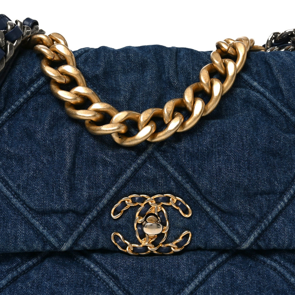 Chanel Denim Quilted Large Chanel 19 Flap Blue