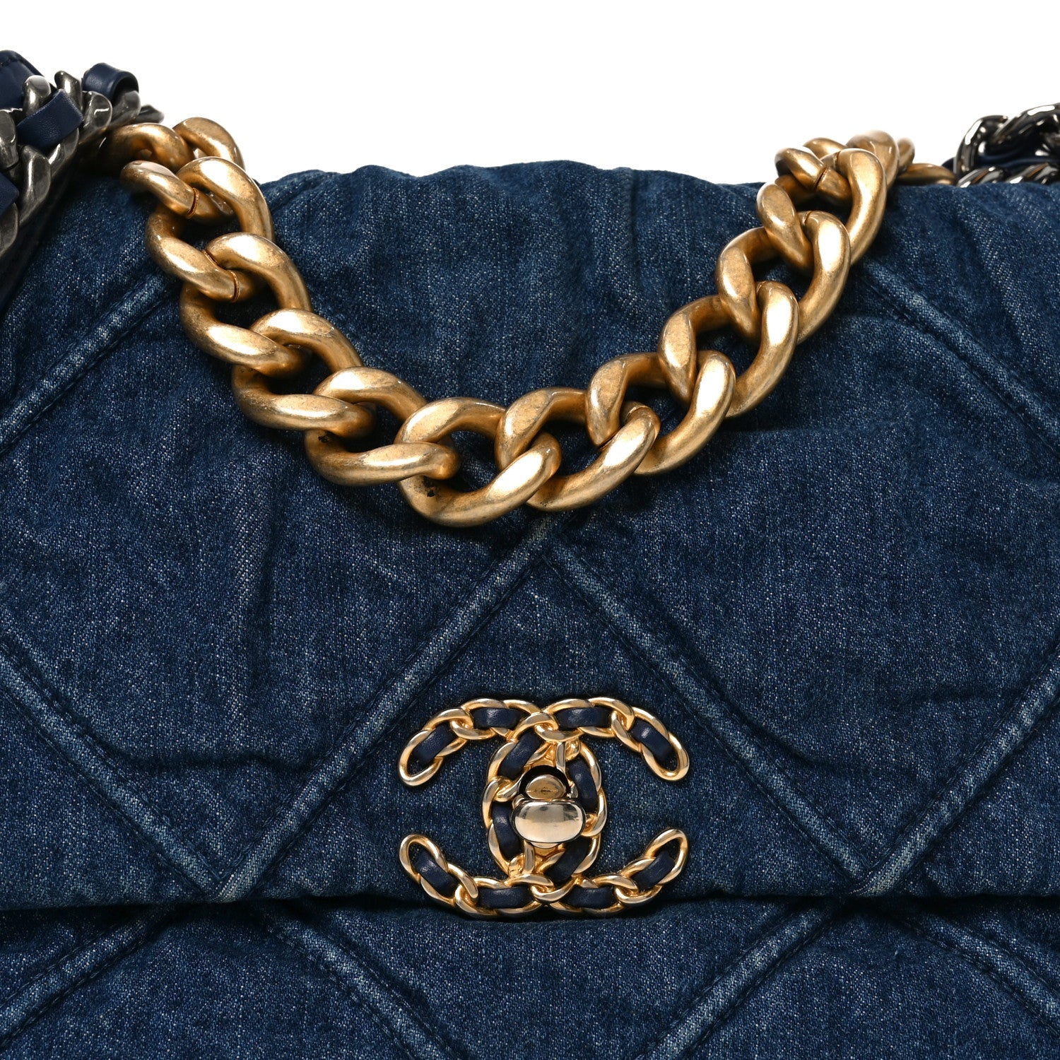 Chanel Denim Quilted Large Chanel 19 Flap Blue