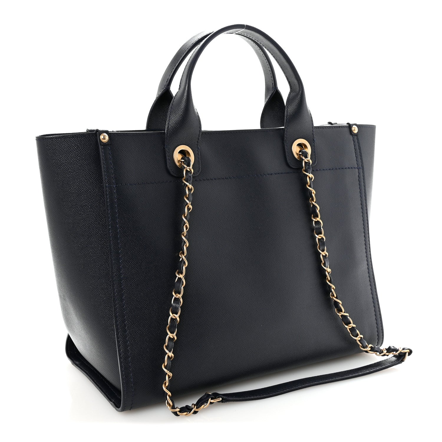 Chanel Caviar Small Studded Deauville Tote Navy