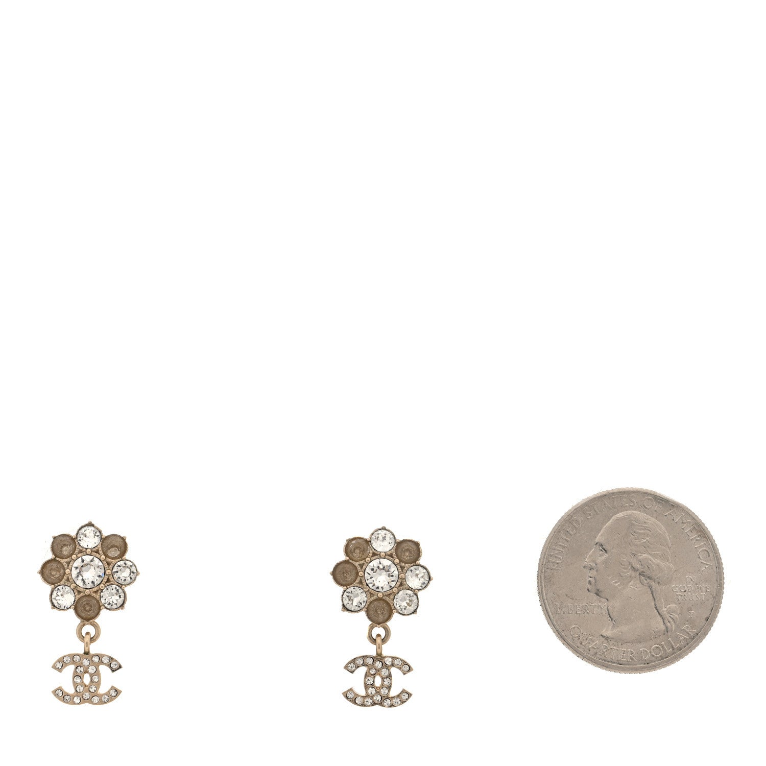 Crystal CC Flower Dangle Earrings Gold Beige