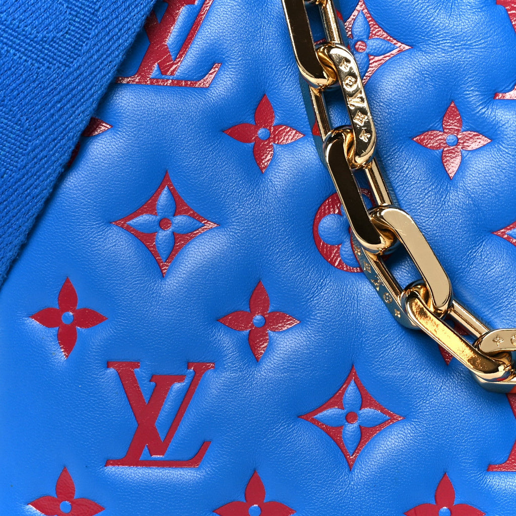 Louis Vuitton Lambskin Embossed Monogram Vuittamins Coussin PM Blue Red