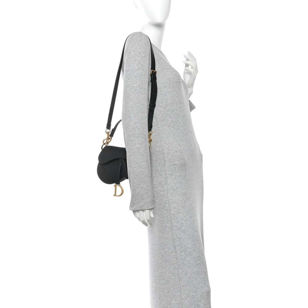Christian Dior Grained Calfskin Mini Saddle Bag With Strap Black