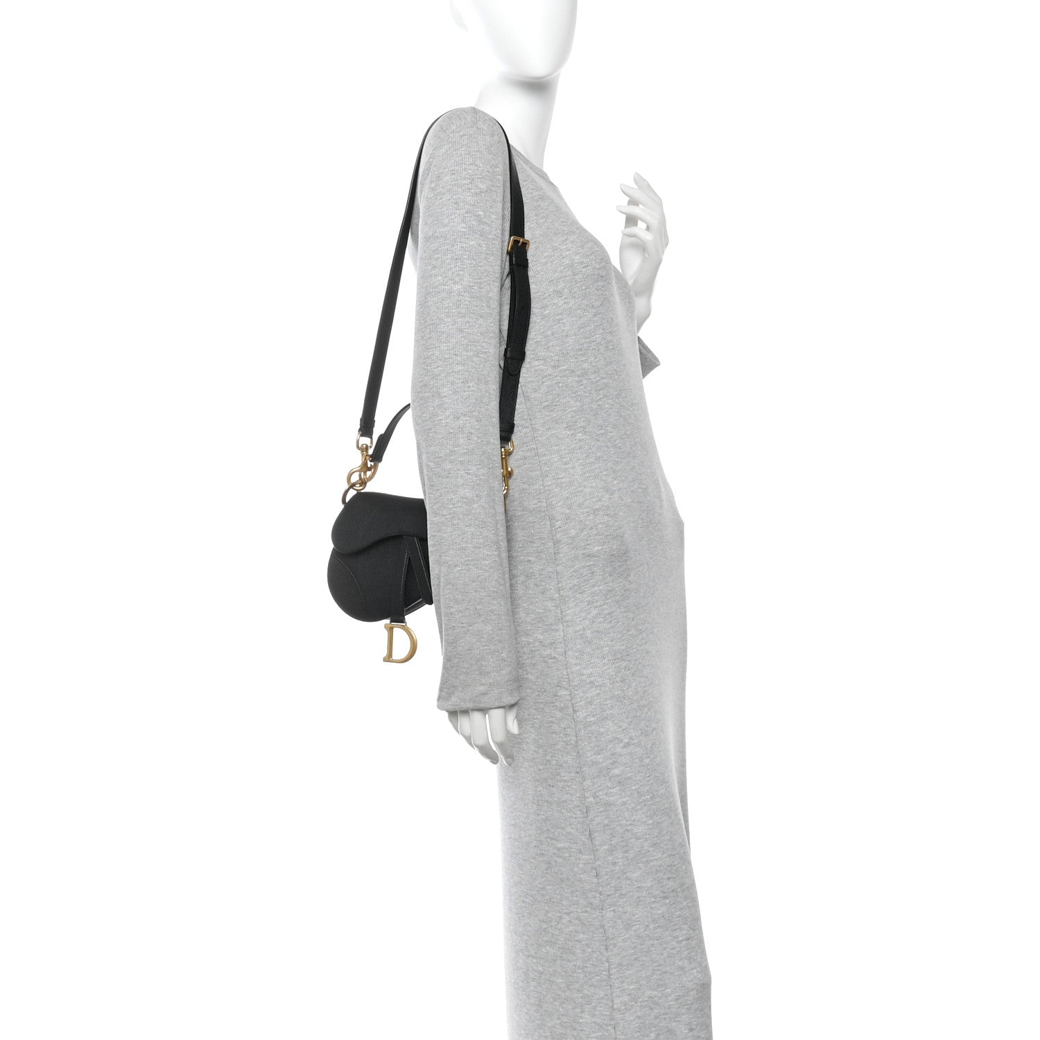 Christian Dior Grained Calfskin Mini Saddle Bag With Strap Black