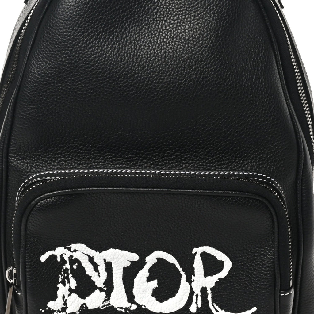 Christian Dior X PETER DOIG Grained Calfskin Slingbag Backpack Black